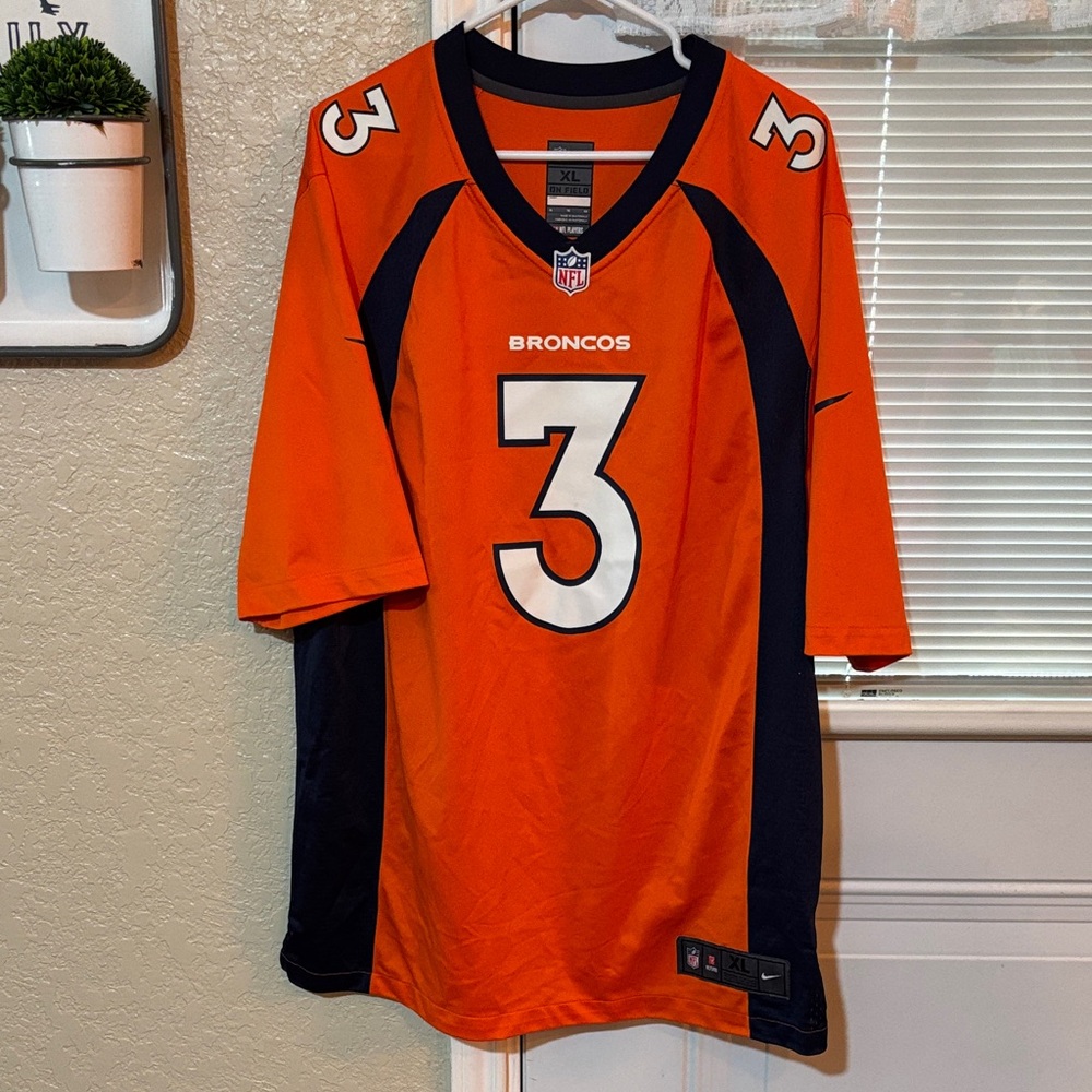 Russell Wilson Broncos Nike Orange and Navy Sports Jersey